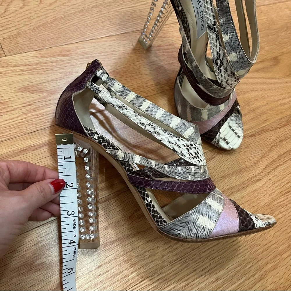 Jimmy Choo Multi Color Python and Lizard Cyndi Lucite Rhinestone Heels - Picture 14 of 15